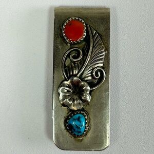 Vintage Native Turquoise Coral Money Clip